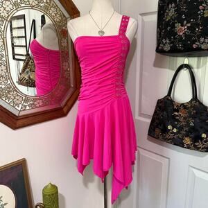 Dolls Kills Generation Kiss Hot Pink Stretchy Ruched Asymmetric Glam Fairy Dress